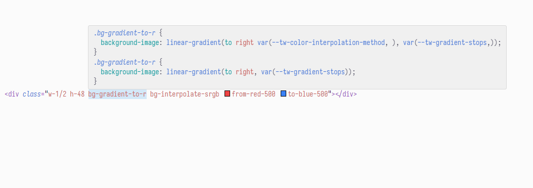 Duplicated intellisense hover previews for the .bg-gradient-to-r class.
